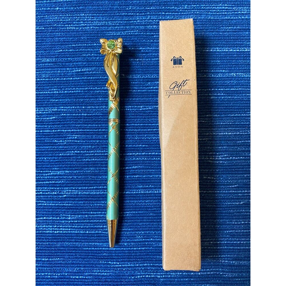 Avon Sparkling Elegance Birthstone Pen August Simulated Peridot Vintage NOS